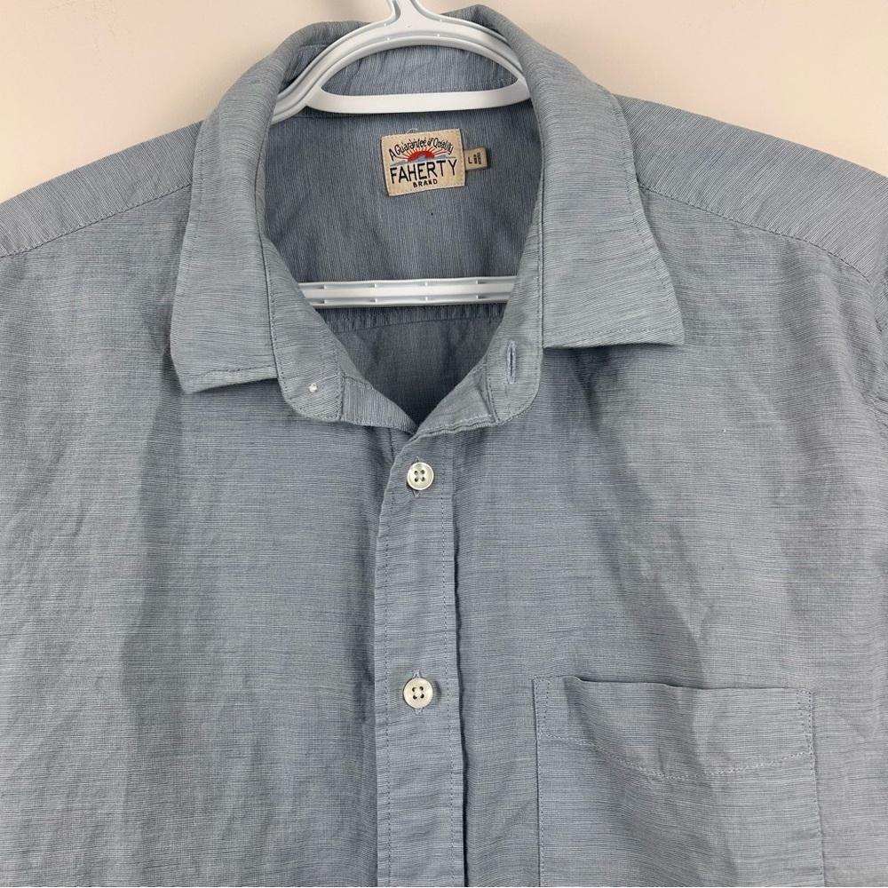 Faherty Linen Blend Button Down Shirt Men’s Large Light Blue Coastal Beach - Picture 5 of 10